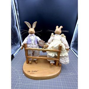 The Hopkins by Robert Raikes Easter Bunny Couple with Wood Stand numbered